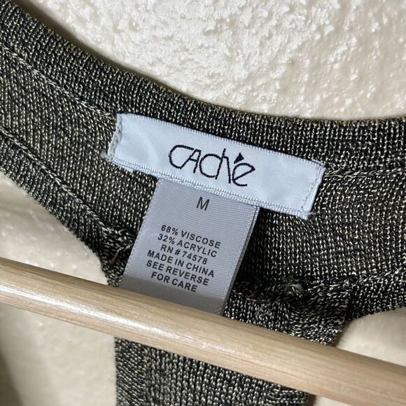 Cache Shirt Women's Medium Green Swing Tank Top Beads Embroidered V-neck Vintage - Picture 7 of 11